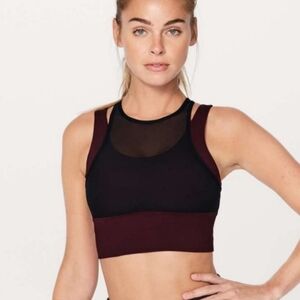 Lululemon Double Tap Sports Bra Mesh Strappy Wine & Black Size Dot 8 Athletic